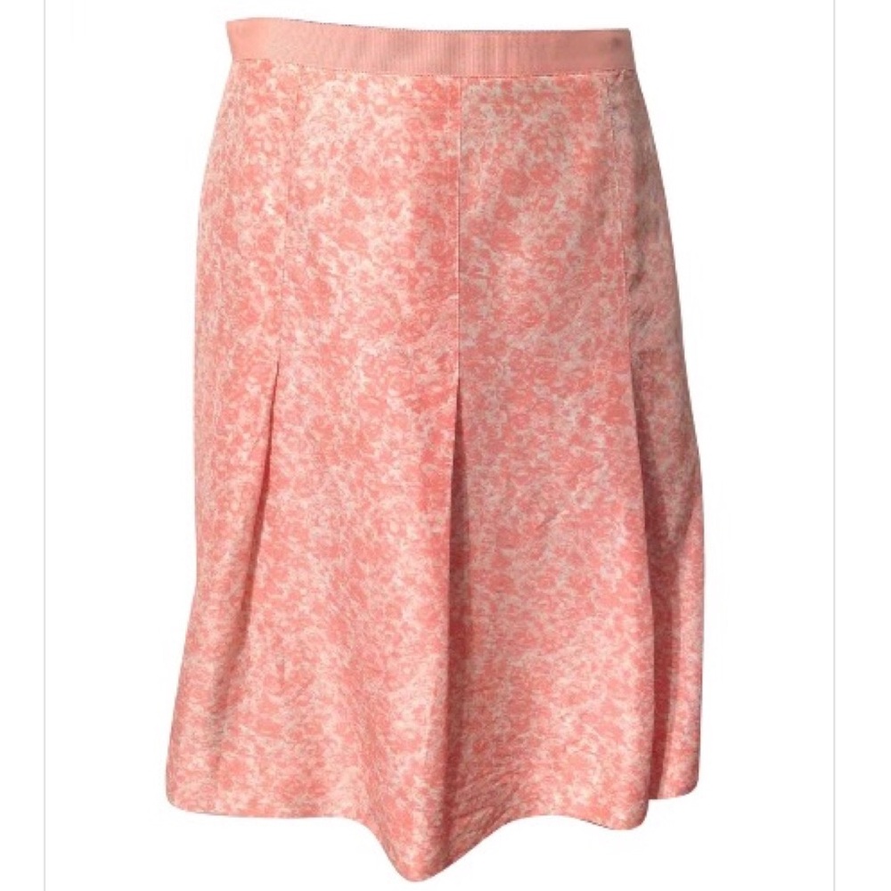 Banana Republic SILK Floral Box Pleat Midi Skirt Pink White Size 0
